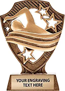 Crown Awards 5" Shieldz Swim Sculpture Trophy, Custom Resin Swim Trophies with Personalized Engraving Prime