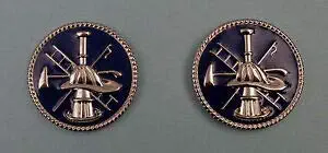 Fire Scramble Silver & Blue Discs Collar/Lapel Pins 1" Hook/Ladder/Helmet/Axe