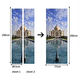 QiZhan541 Indian Famouse White Beautiful Building Taj Door Stickers Removable Sitting Room Porch Bedroom Wall Decals Mural Art Wallpaper 77×200cm