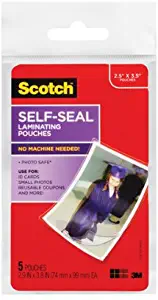 Scotch Self-Sealing Laminating Pouches, Wallet Size, 2.5 Inches x 3.5 Inches, 6 Packs of 5 Pouches, 30 Pouches Total (PL903G)
