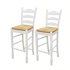 Ladder Back Rush Seat Bar Stools 30", Set of 2, Multiple Colors (White)