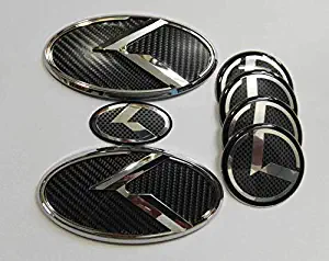 Xitek KA-S7CB 7X New Silver Carbon Fiber K Front Hood Trunk Rear Wheel Hub Caps Steering Wheel Logo Badge Emblem Fit KI OPTIMA K5 2011-2018
