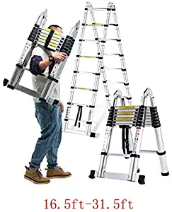 Metal Heavy Duty Telescopic Ladder 16ft-31.5ft Professional Aluminum Folding Ladder Multi-Purpose Portable Ladder Home (Ladder 15.7ft+15.7ft)