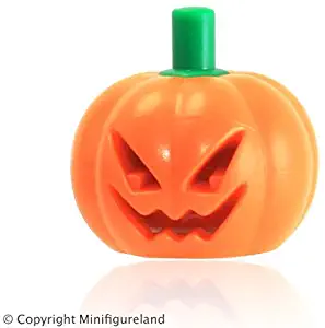 LEGO Parts: Halloween Pumpkin with Green Stem Jack O' Lantern Headgear Minifigure Accessory x1 Loose