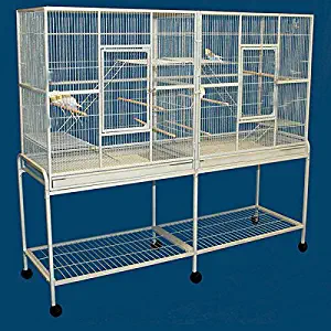 Mcage Large Double Flight Bird Wrought Iron Double Cage w/Slide Out Divider 3 Levels Bird Parrot Cage Cockatiel Conure Bird Cage 63" Lx19 Dx64 H W/Stand on Wheels