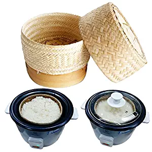 Exotic Elegance Sticky Rice Steamer Cooking Bamboo Basket for Insert in Rice Cooker (Basket Diameter 6.5") with Lid Cover.