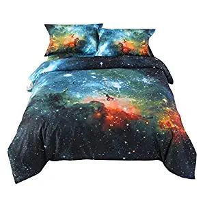 Ammybeddings Black and Blue Galaxy Bedding Sets Full Size 3D Mysterious Outer Space Green Cloud Duvet/Comforter Cover Starry Sky Digital Print Quilt Cover for Kids and Girls 4PCs