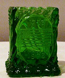 Vintage Bi-Centennial Green Embossed Glass USA Flag Miniature 2 Inch Toothpick Holder New Old Stock