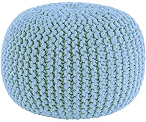 COTTON CRAFT - Hand Knitted Cable Style Dori Pouf - Light Blue - Floor Ottoman - 100% Cotton Braid Cord - Handmade & Hand Stitched - Truly one of a Kind Seating - 20 Dia x 14 High