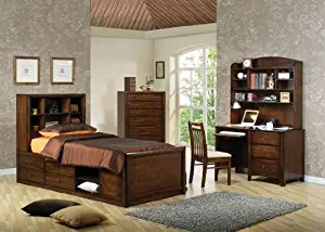 Scottsdale Bookcase Chest 4PC Twin Size Bedroom Group in Deep Walnut Finish