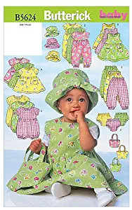 BUTTERICK PATTERNS B5624 Infants' Dress, Jumper, Romper, Jumpsuit, Panties, Hat and Bag, Size LRG (L-XL)
