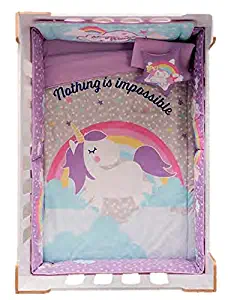 JORGE’S HOME FASHION INC HOT Seller Rainbow and Unicorn Baby Girls Crib Bedding Set Nursery 6 PCS 100% Cotton
