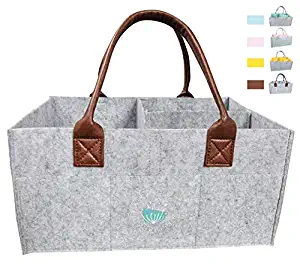 Baby Diaper Caddy Organizer: Large Organizer Tote Bag for Boys Girls Infant - Baby Shower Gift Bag Nursery Must Haves - Registry Favorites - Collapsible Newborn Caddie Car Travel (Leather)