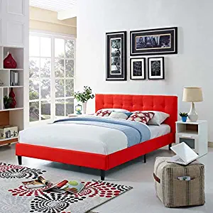Modway Linnea Upholstered Atomic Red Platform Bed with Wood Slat Support in Full