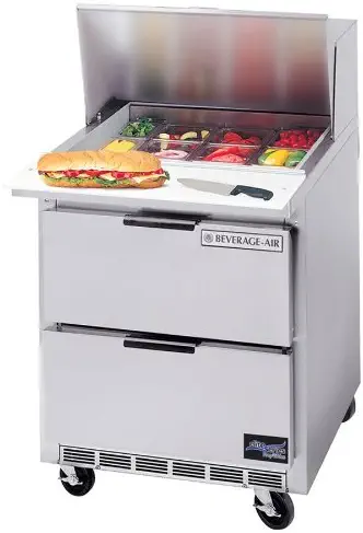Beverage-Air SPED27C-A 27" 2 Drawer Refrigerated Sandwich Prep Table | (6) 1/6 & (2) 1/9 Pan Capacity