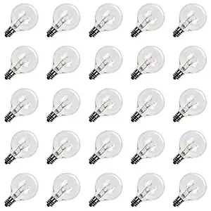 Pack of 25 G40 Bulbs Clear Globe Candelabra Screw Base Light Bulbs, Warm Replacement Glass Bulbs for G40 Strands