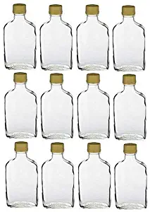 Nakpunar 12 pcs Glass Flask Bottles with Gold Tamper Evident Cap (12, 200 ml Gold)