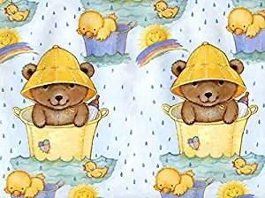 Teensy Baby Shower Bear in a Bath Bucket Gift Wrap Wrapping Paper-10ft Folded Sheet w. Gift Tags