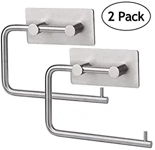 HOMEIDEAS Self Adhesive Toilet Paper Roll Holder Stick On Sticky Tissue Roll Hanger 2 Pack, Bathroom Towel Dispenser, SUS304 Stainless Steel Brushed Finish