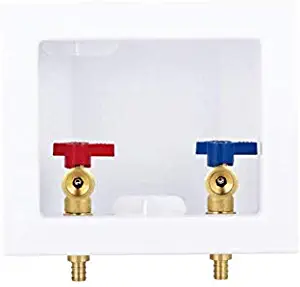 EFIELD Washing Machine Outlet Box with Center Drain with Brass 1/4 Turn Valves Installed, 1/2" PEX F1807 Crimp X 3/4" MHT Connection,White