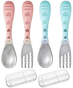 Toddler Stainless Steel Forks and Spoons -Toddler Utensils - Toddler Silverware Set with Travel Carrying Case fits Baby ; Kids- 2 Set