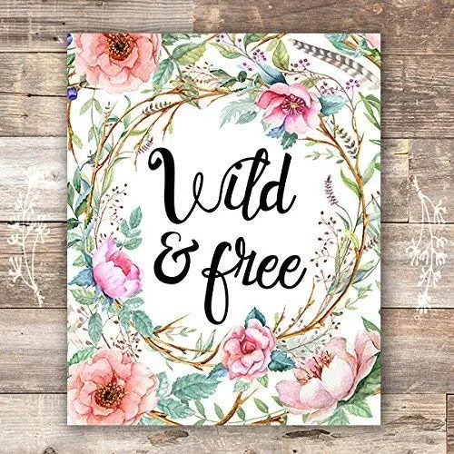 Wild and Free Floral Wreath Art Print - Unframed - 8x10