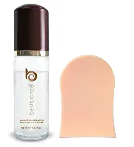 Clear Vegan Self-Tanning Mousse with Polyglutamic Acid by Best Bronze with applicator MITT