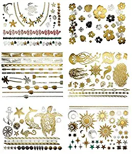 Terra Tattoos Tropical Hawaiian Metallic Tattoos - 75 Gold Silver Temporary Tattoos