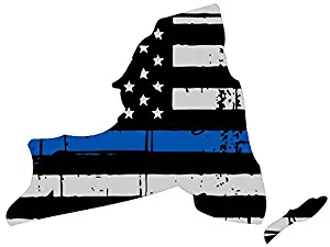 New York tattered thin blue line us flag honoring our men & women of law enforcement car symbol sticker decal die cut vinyl window computer - Made and Shipped in USA