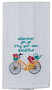 Kay Dee Designs Enjoy The Ride Embroidered Bicycle Waffle Towel, Yellow