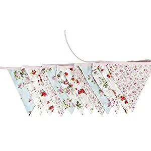 3.3M/10.8Ft Floral Lovely Flag Banner Pennant Flag Garlands Fabric Triangle Flag Double Sided Vintage Cloth Shabby Chic Decoration for Birthday Parties,Kitchen,Bedroom