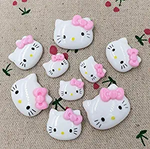 - 50pcs Kitty Cat Kitten Bow Flat Back Cabochons Meow Animals Decoden Flat Back DP148 (Mixed Size)