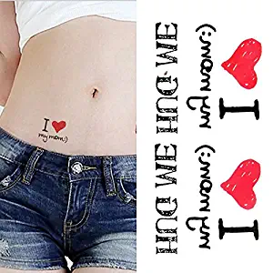 Oottati Small Cute Temporary Tattoo I Love Mom Words Quote Hug Me (Set of 2)