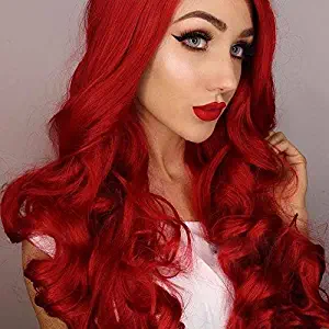 Imstyle Ariel Red Lace Front Wigs Long Wavy Synthetic Wig For Women Cosplay Heat Resistant Hair With Natural Hairline Part Freely 26 Inch