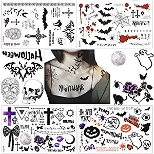 Waterproof Temporary Tattoo Sticker Halloween Masquerade Prank Makeup Props Over 60 halloween themed patterns designs on 4 Sheets
