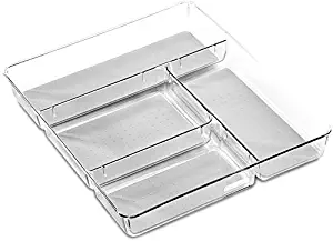 madesmart Clear Gadget Tray - Light Grey | CLEAR CLASSIC COLLECTION | 4-Compartments | 16" x 13" | Drawer Organizer for Multi-purpose Storage | Soft-grip Lining and Non-slip Rubber Feet | BPA-Free