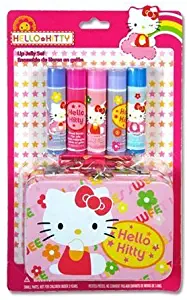 Hello Kitty 6-pc Lip Jelly Set Cute Hello Kitty Bag to Carry Your Flavored Lip Jelly Cotton Candy ,Berries Bubble Gum,blueberry Great Gift for Hello Kitty Fans !