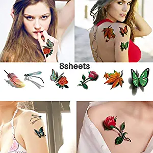 3D Colorful Butterfly Temporary Tattoos for Women - Rose Feather Animals Written Words Flowers Sexy Body Chest Back Shoulder Stickers Waterproofing (style 2)