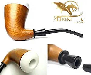 Dreki Pipes Rosewood Smoking Pipe – Natural, Handmade Tobacco Pipe for Smoking and Collecting – Stylish, Filterless Wooden Pipe with Removable Porcelain Bowl – 7.2 x 4 in. Calabash Pipe Dracarys