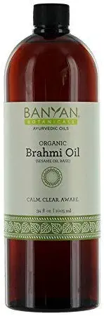 Banyan Botanicals Brahmi Oil with Sesame Base - USDA Certified Organic - Ayurvedic Skin & Hair Oil with Gotu Kola & Bacopa - Calms The Mind