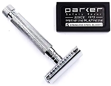 Parker 97R Traditional Short Handle Double Edge Safety Razor & 5 Parker Premium Razor Blades