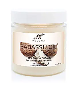 BABASSU OIL by Velona | All Natural CLEAR CARRIER Oil for Face, Hair, Body & Skin Care and COOKING | Refined, Cold Pressed | in jar | Size: 4 OZ