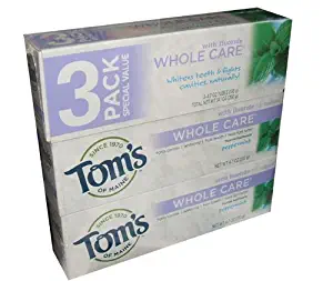 Tom's of Maine Whole Care Toothpaste With Flouride Peppermint Flavor 4.7 Ounce Tube (pack of 3)