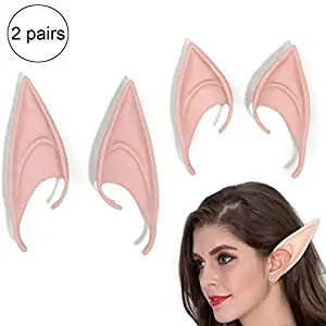 AIYAYI 2 Pairs Latex Elf Ear Cosplay Halloween Christmas Party Props Costume Fairy Pixie Ears (Natural Color)