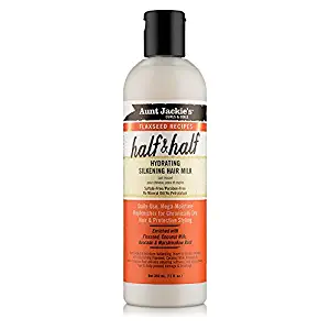 Aunt Jackie's Flaxseed Recipes Half & Half, Hydrating Silkening Hair Milk, For Daily Use, Enriched with Flaxseed, Coconet, Jojoba Oil, Shea Butter, Grapeseed and Ginseng, 12 Ounce Spray Bottle