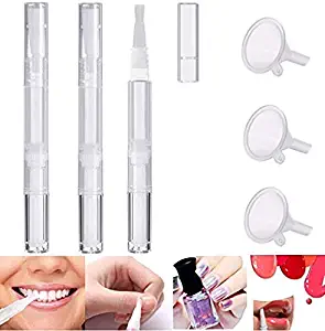 DNHCLL 3 Pack 3 ml Transparent Twist Pens Empty Nail Oil Pen with Brush Tip, Cosmetic Lip Gloss Container Applicators Eyelash Growth Liquid Tube With 3 Pack Funnels for Women Female Girls