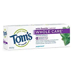 Tom's of Maine Whole Care Fluoride, Peppermint, 4 Ounce, Pack of 6