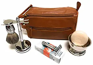 GBS Deluxe Travel Set with 34c–Made in Solingen Germany MK 34 -Doppler Bag + Shaving Bowl with Soap, Razor & Brush Stand+Blades Enjoy This Classic Vintage Wet Shave Set for Men with German made razor