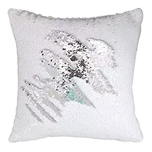 Play Tailor Mermaid Sequin Pillow Case Flip Sequin Pillow Cover Sublimation Throw Cushion Cover 16"x16" (Silver and White)