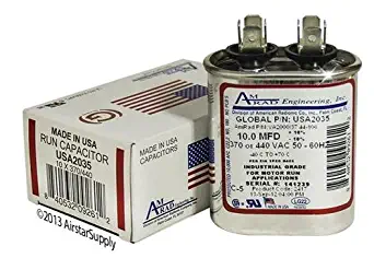 Carrier/Bryant/Payne HC91CA010D Replacement - 10 uf/Mfd 370/440 VAC AmRad Oval Universal Capacitor, Made in The U.S.A.